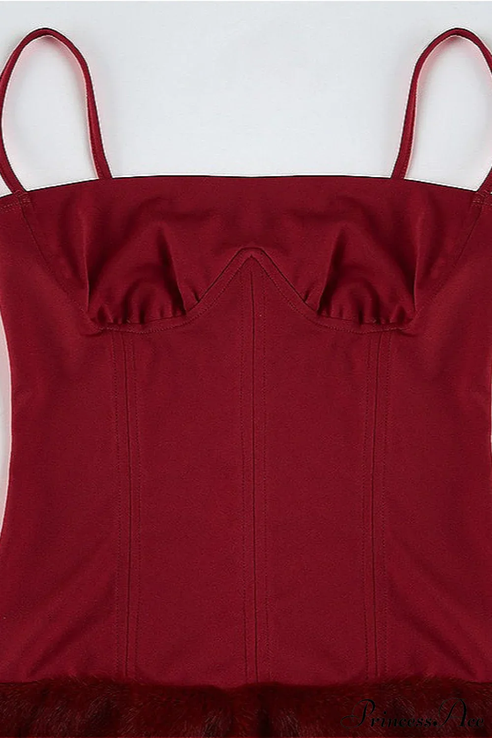 Color Block Faux Fur Spaghetti Strap Corset Party Dress - Image 4