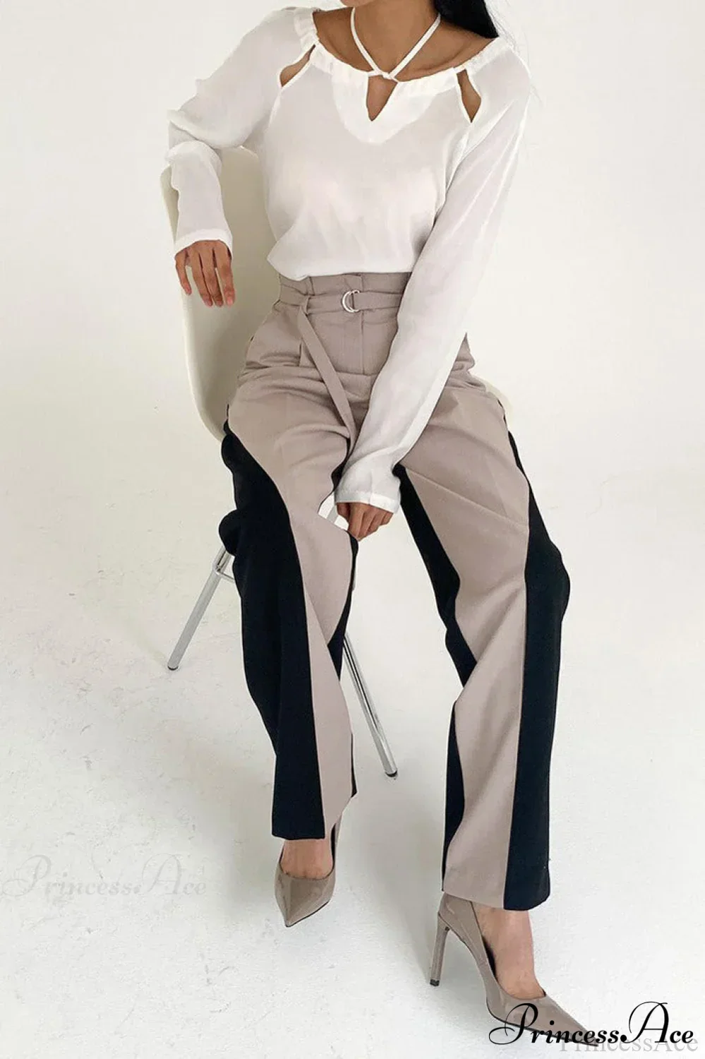 Color Block High Waisted Wide Leg Pants - Image 3