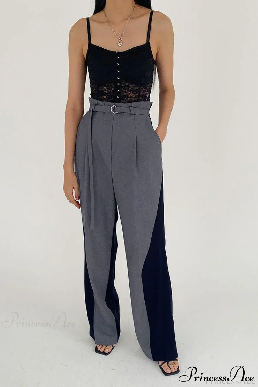 Color Block High Waisted Wide Leg Pants - Image 4