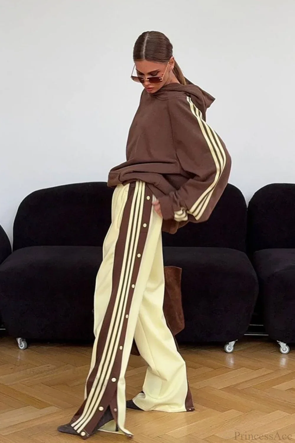 Color Block Hooded Oversized Comfy Hoodie Pants Two Piece Set - Image 2