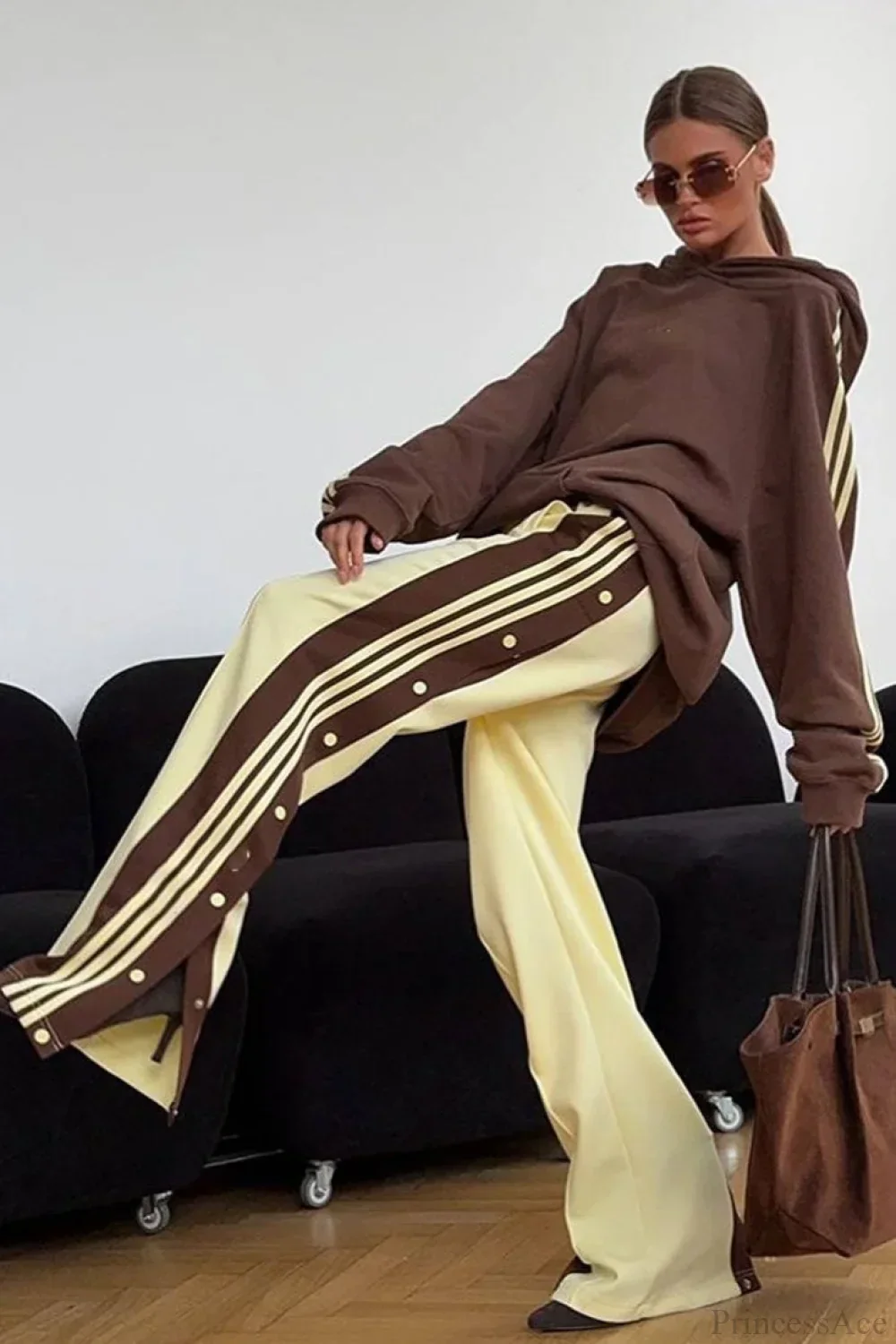Color Block Hooded Oversized Comfy Hoodie Pants Two Piece Set - Image 3
