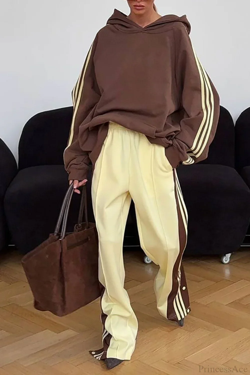 Color Block Hooded Oversized Comfy Hoodie Pants Two Piece Set - Image 4