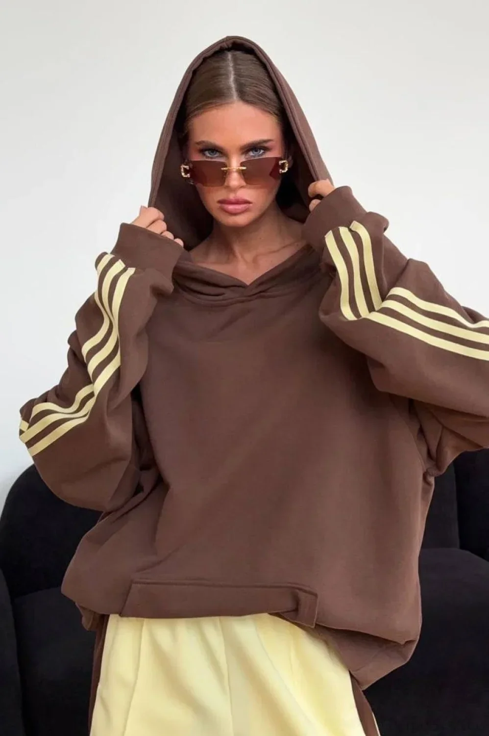 Color Block Hooded Oversized Comfy Hoodie Pants Two Piece Set - Image 5