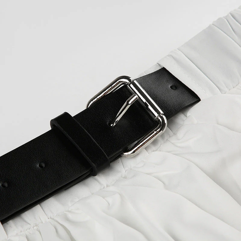 Color Block Low Waist Belt Ruffle A Line Mini Skirt - Image 5