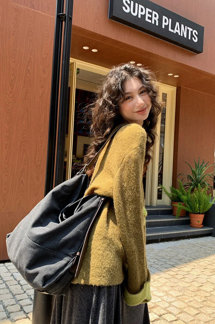 Color-Block Mock Neck Loose Lazy-Style Knit Sweater - Image 11