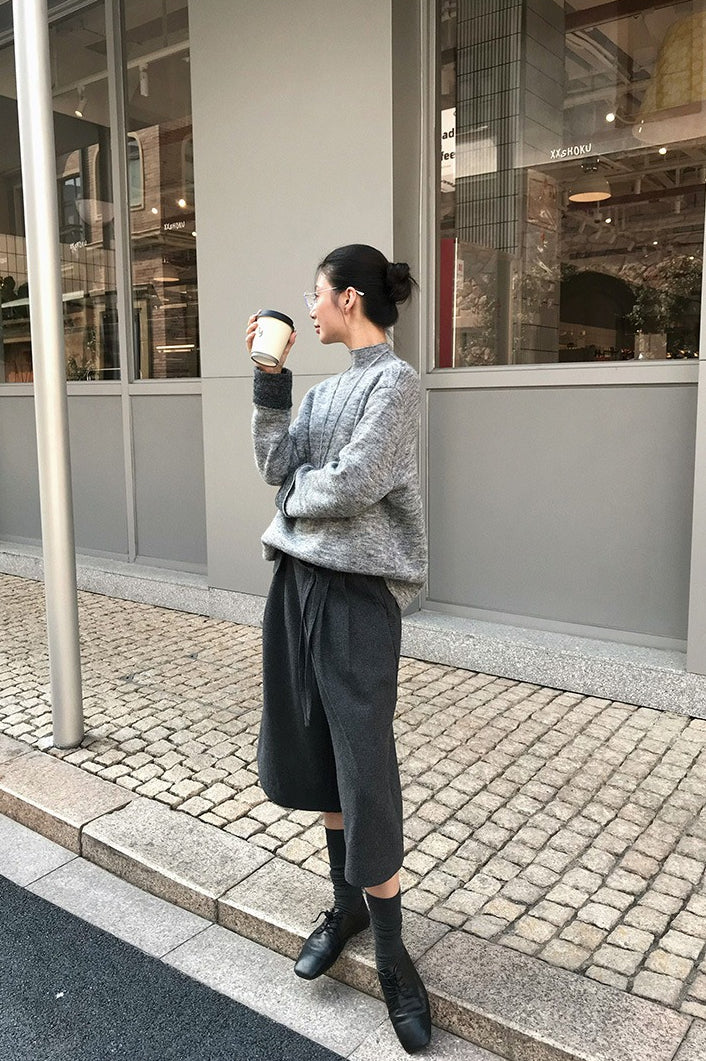 Color-Block Mock Neck Loose Lazy-Style Knit Sweater - Image 15