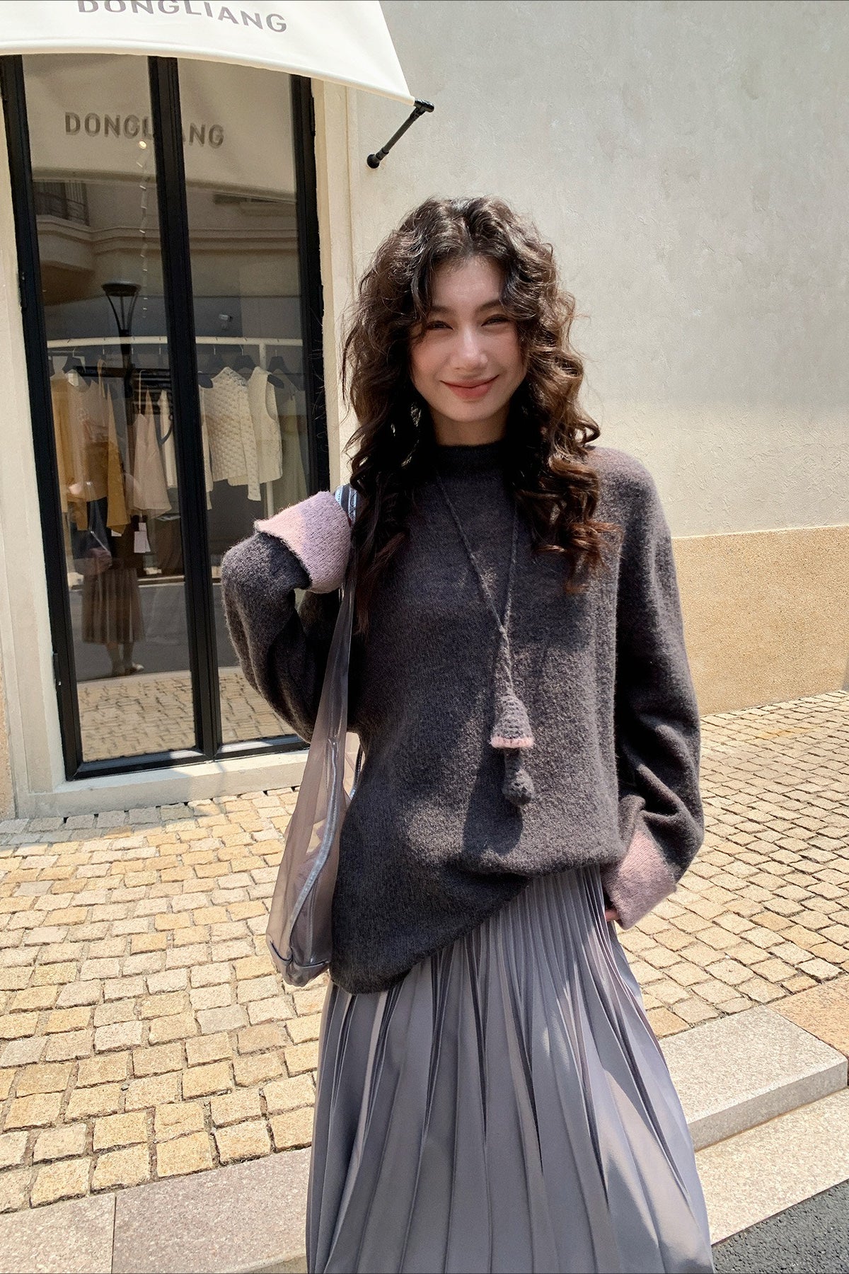 Color-Block Mock Neck Loose Lazy-Style Knit Sweater - Image 3