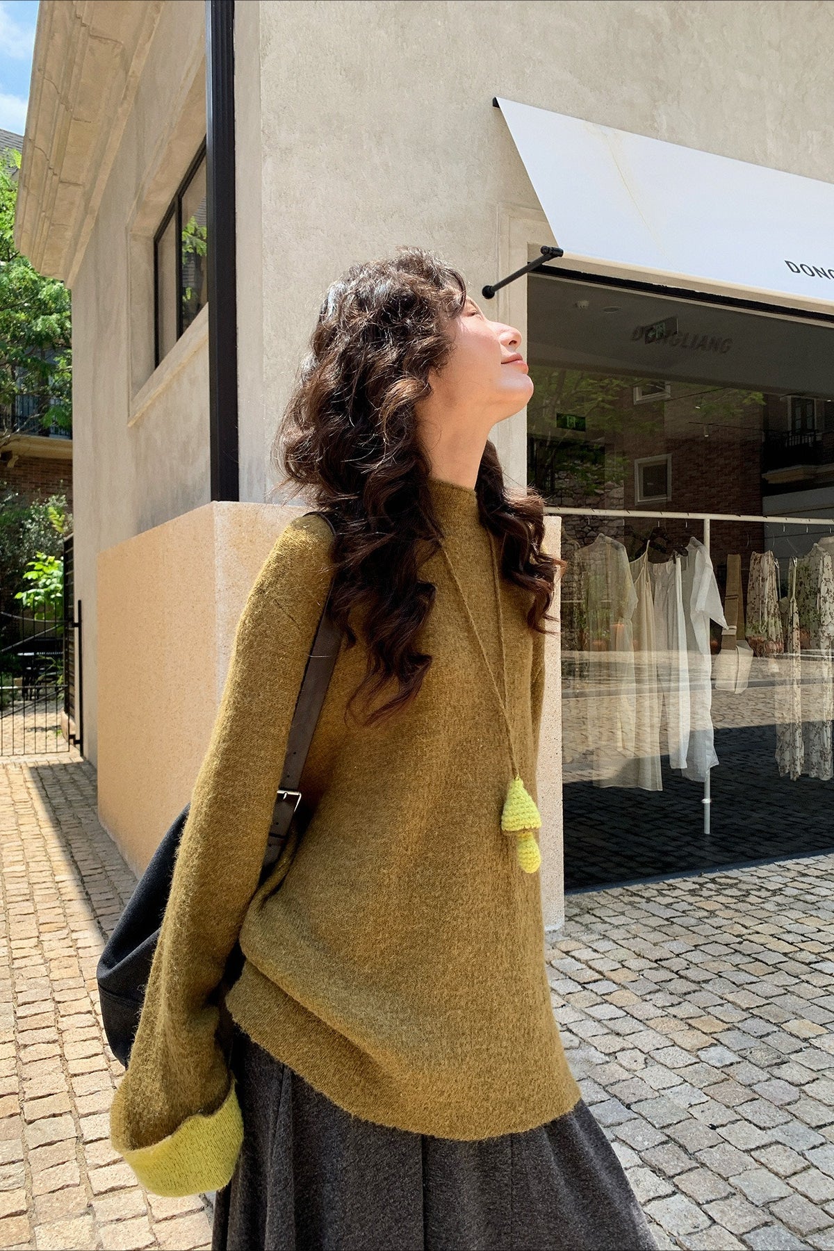 Color-Block Mock Neck Loose Lazy-Style Knit Sweater - Image 6
