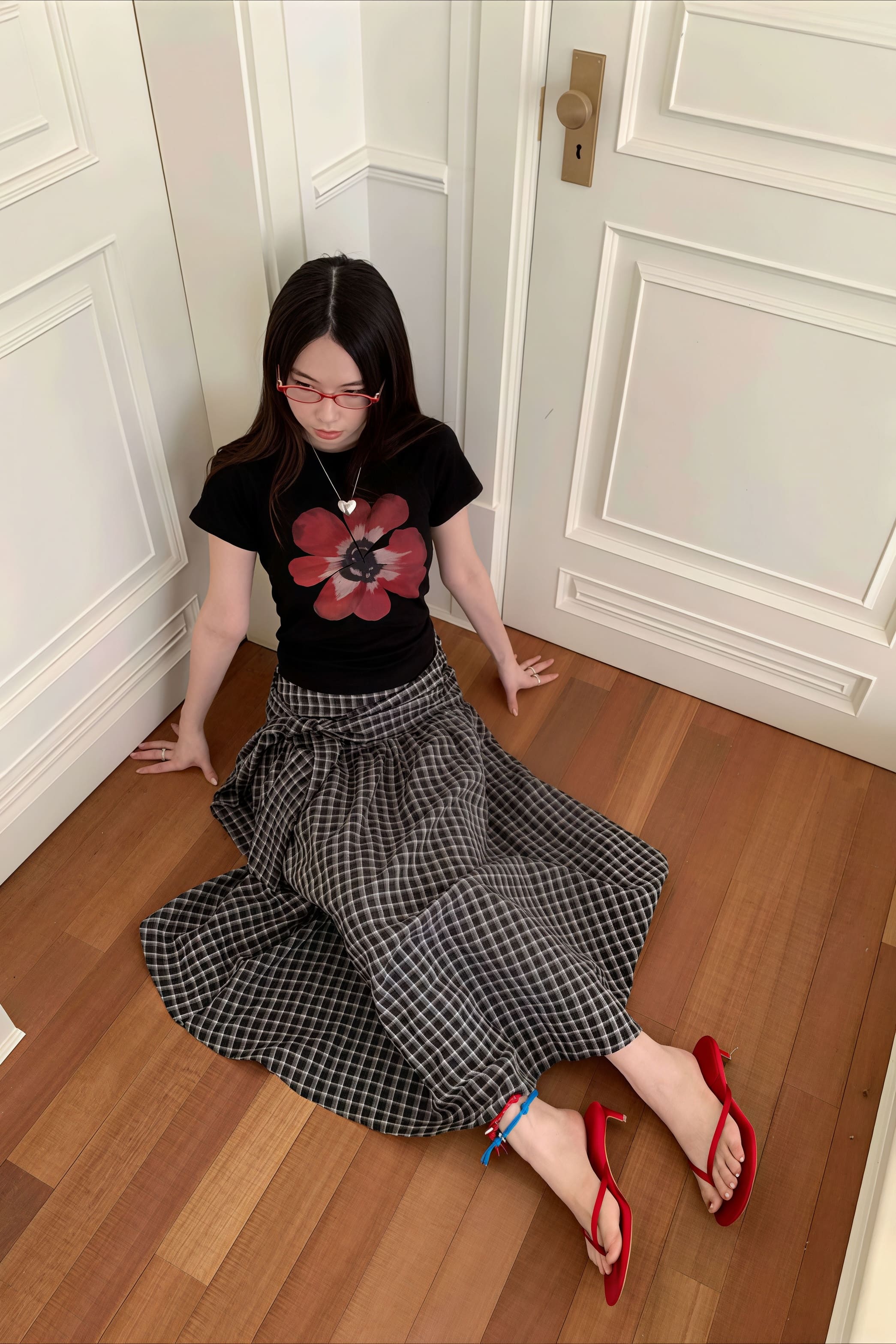 Color Block Plaid Tie Side Zip Loose Skirt - Image 10