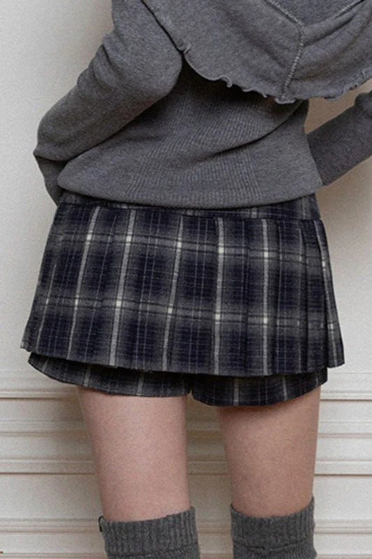 Color Block Pleated High Waist Slit Lined Short Skirt - Image 5