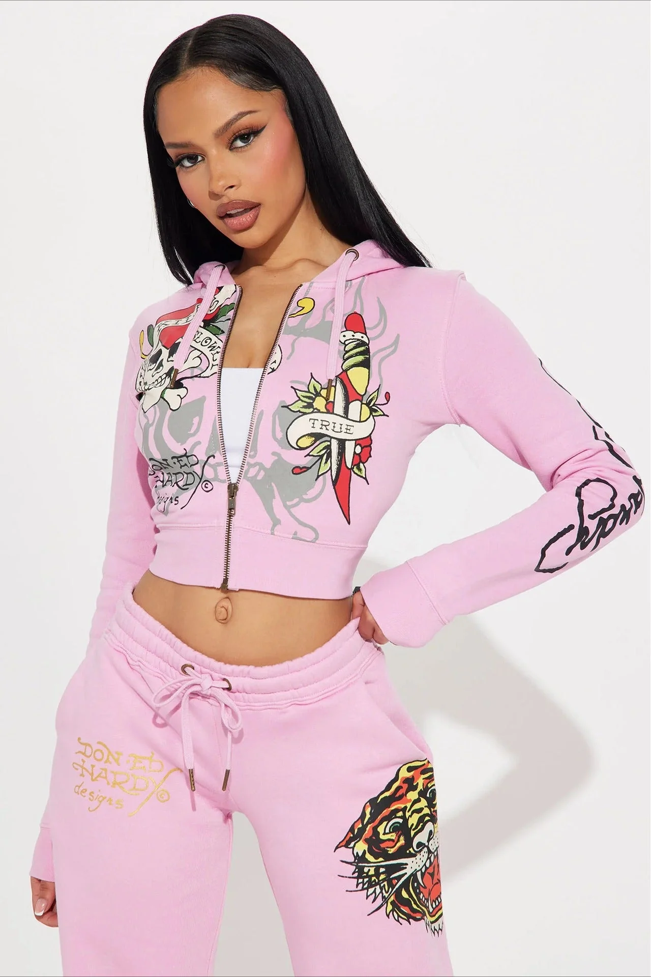 Color Block Print Slim Crop Two Piece Set - Image 3