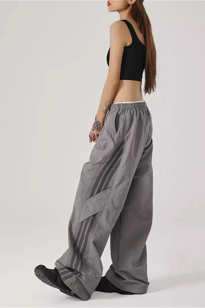 Color Block Stripe Quick Dry Loose Casual Pants - Image 3