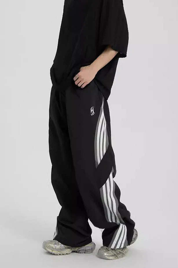 Color Block Stripe Quick Dry Loose Casual Pants - Image 5