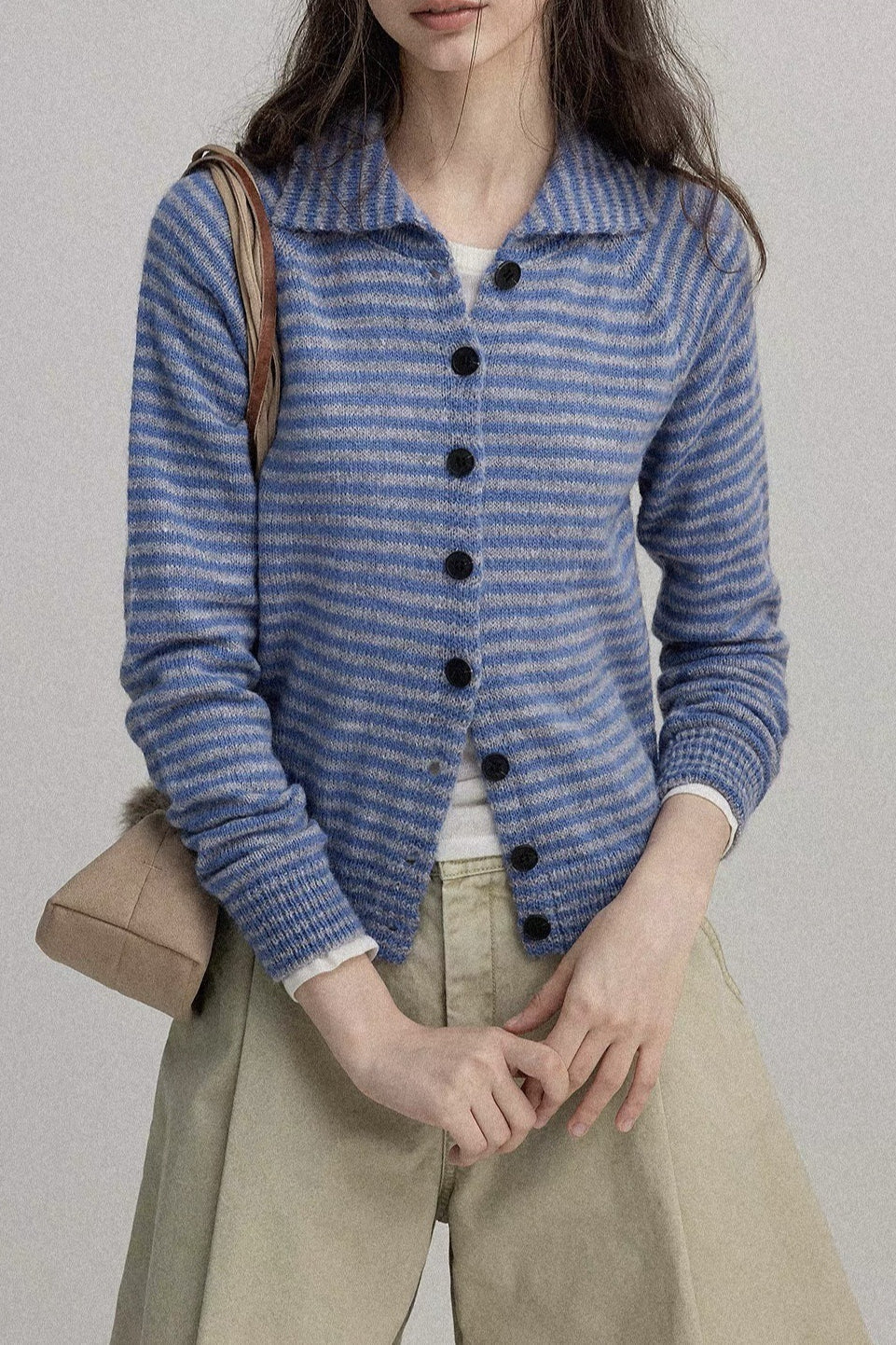 Color Block Striped Fitted Wool Knit Cardigan - Image 5