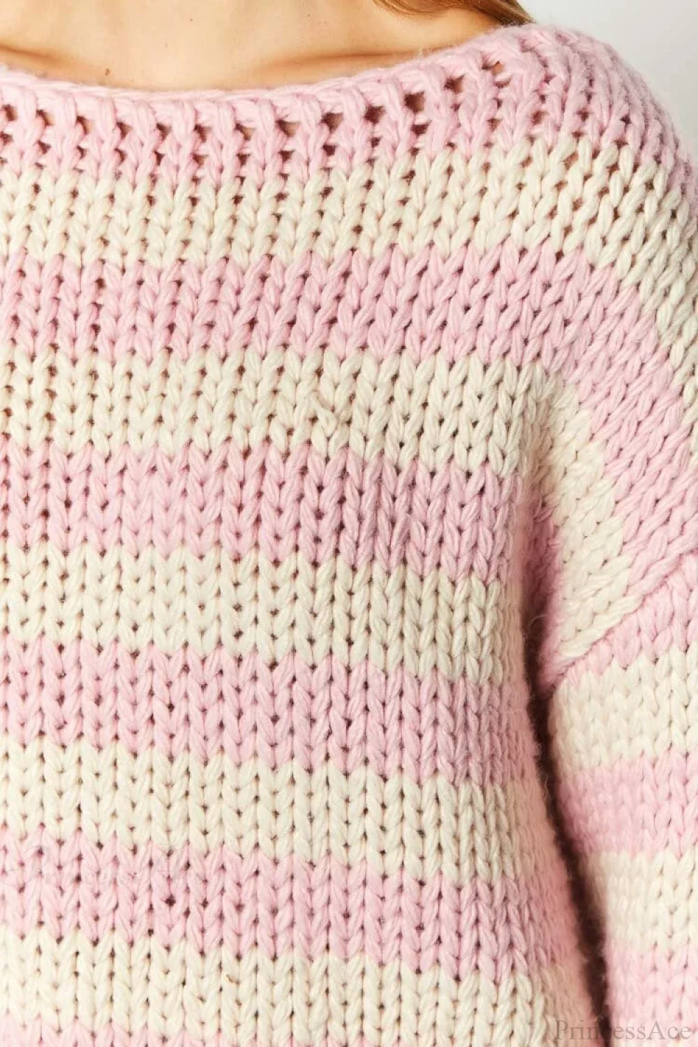 Colorblock Off-the-shoulder Stripe Casual Loose Sweater - Image 3