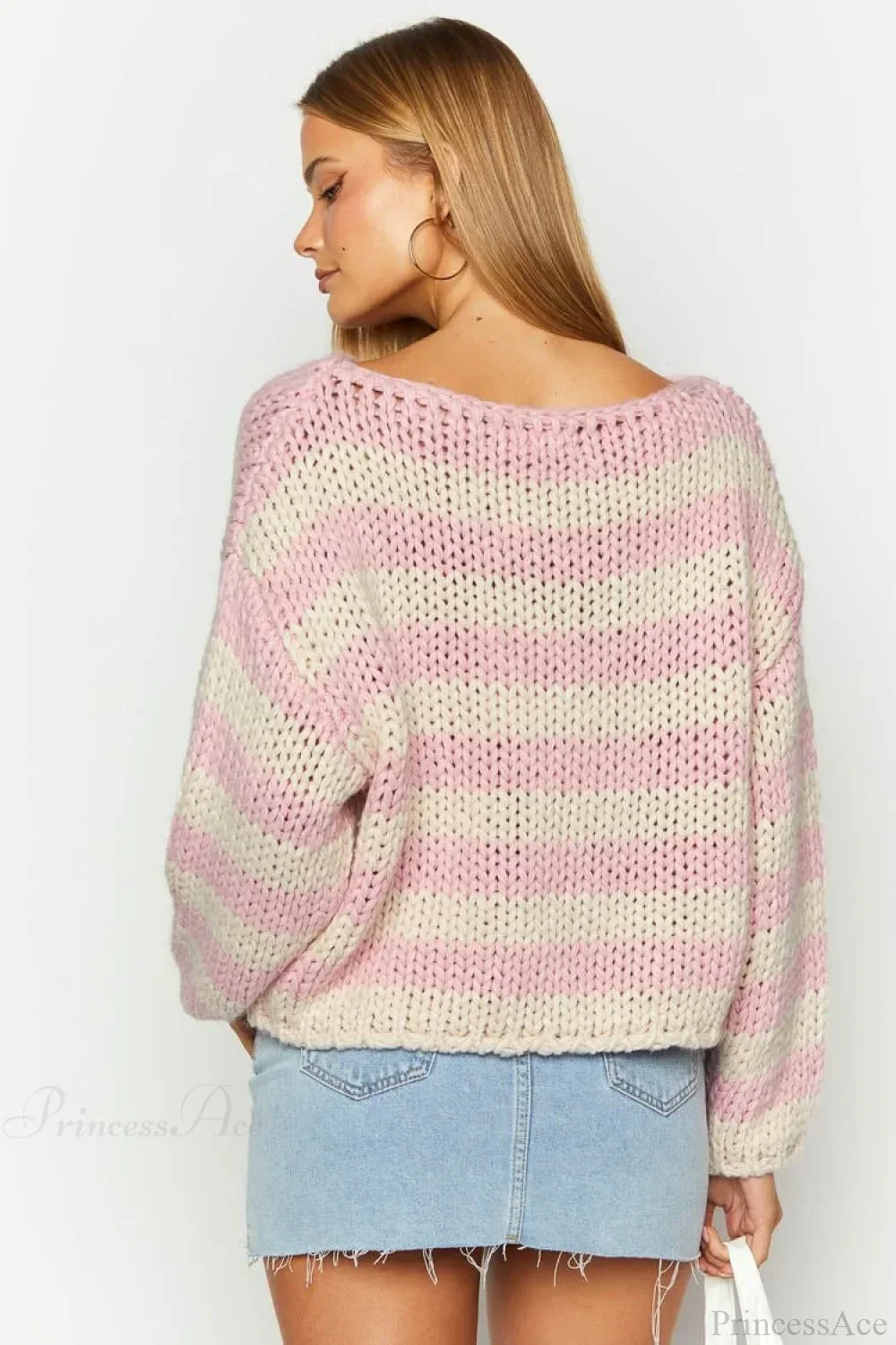 Colorblock Off-the-shoulder Stripe Casual Loose Sweater - Image 5