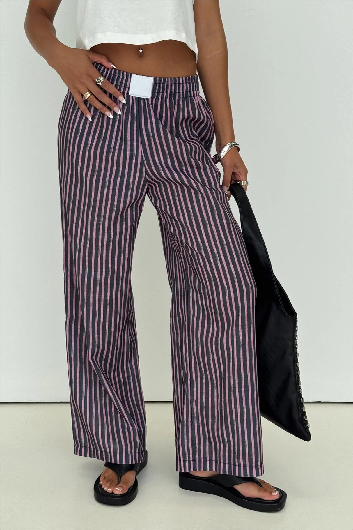 Colorblock Striped Wide-Leg Relaxed Pants - Image 11