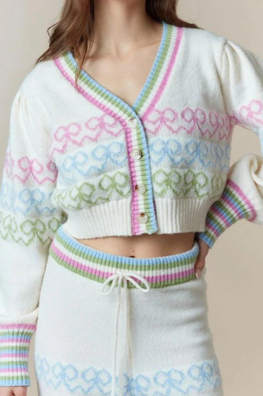 Colorful Butterfly Bow Crop Cardigan - Image 2