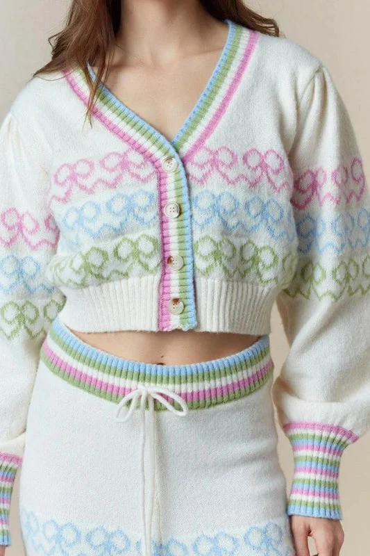 Colorful Butterfly Bow Crop Cardigan - Image 3