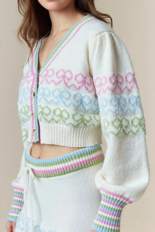 Colorful Butterfly Bow Crop Cardigan - Image 4