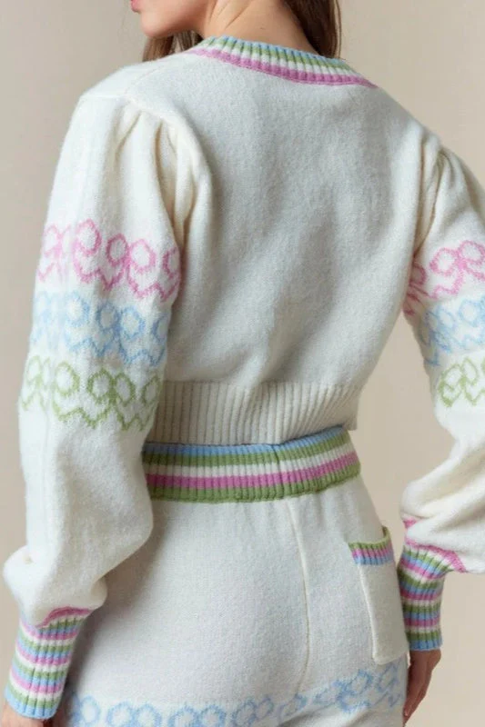 Colorful Butterfly Bow Crop Cardigan - Image 5