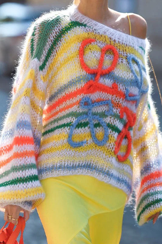 Colorful Stripe Knit Loose Pullover Blouse - Image 3