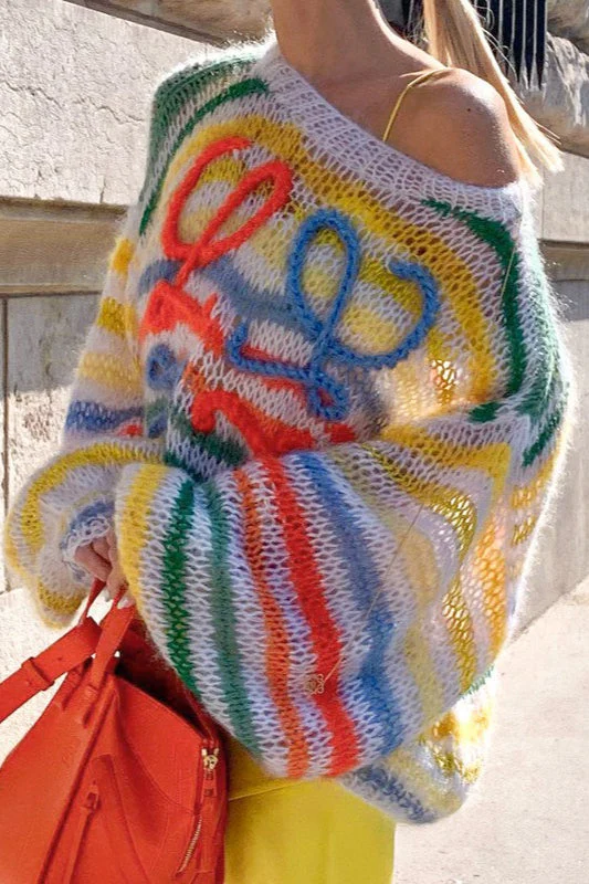 Colorful Stripe Knit Loose Pullover Blouse - Image 4