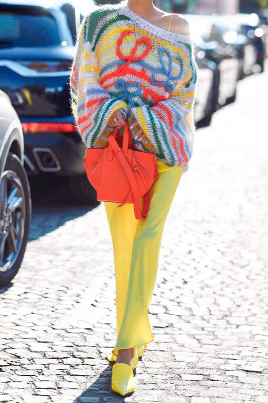Colorful Stripe Knit Loose Pullover Blouse - Image 5