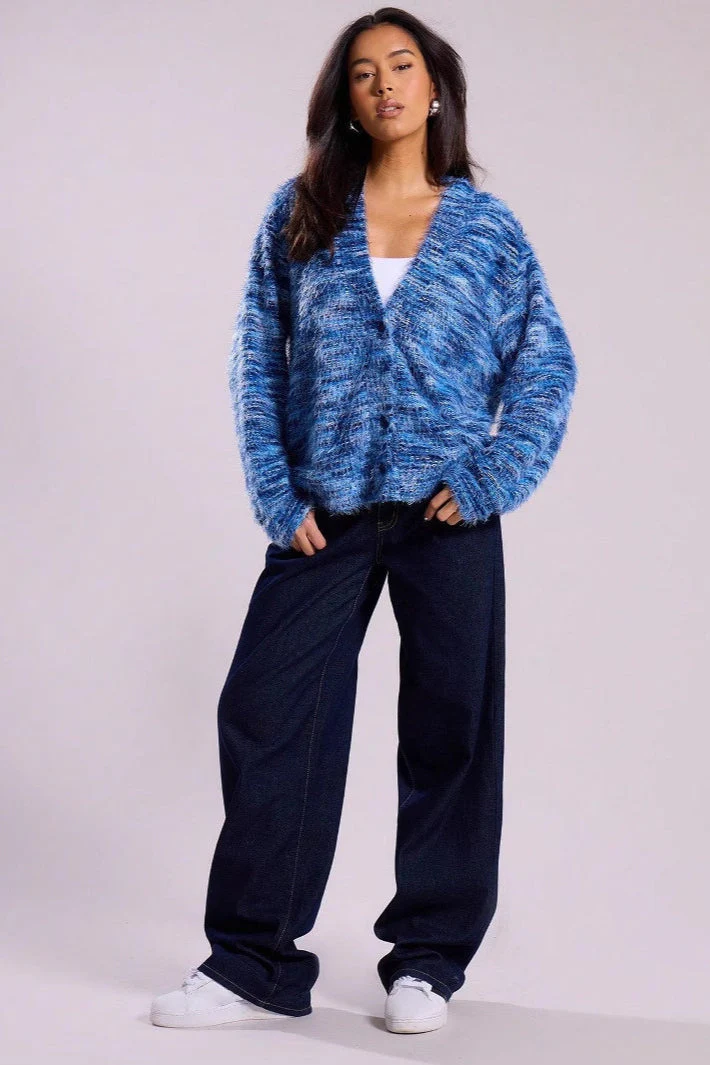 Colorful Striped V Neck Loose Knit Cardigan - Image 6