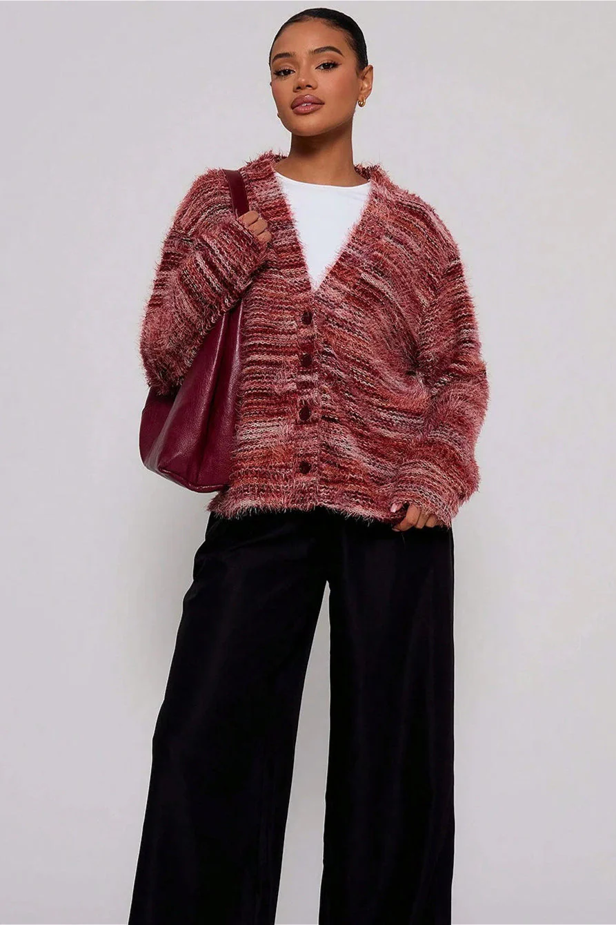 Colorful Striped V Neck Loose Knit Cardigan - Image 8
