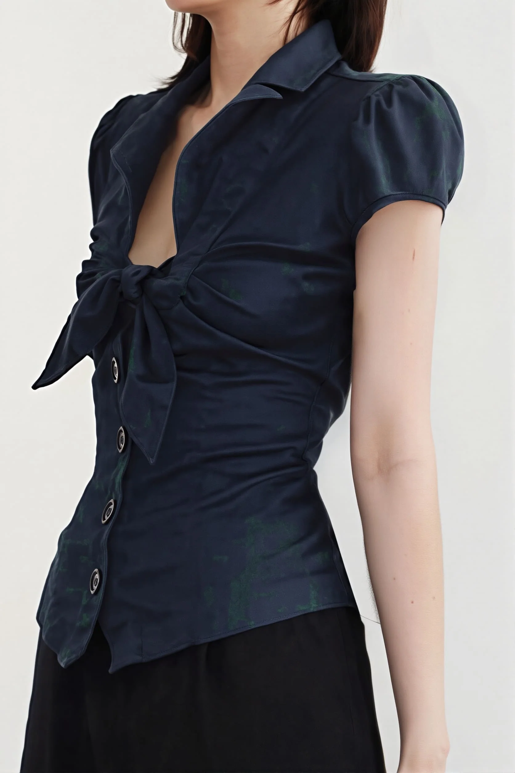 Commuter Preppy Bow Tie Button Down Blouse - Image 2