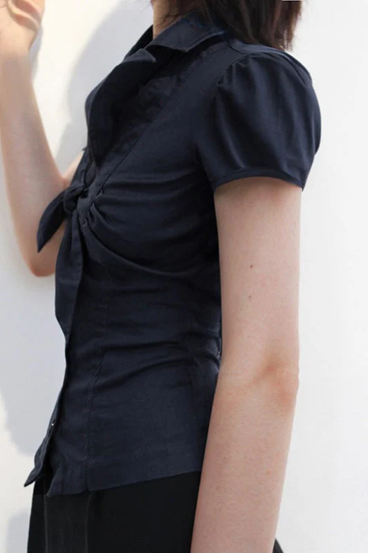 Commuter Preppy Bow Tie Button Down Blouse - Image 4