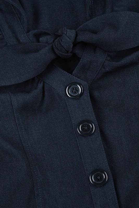 Commuter Preppy Bow Tie Button Down Blouse - Image 5