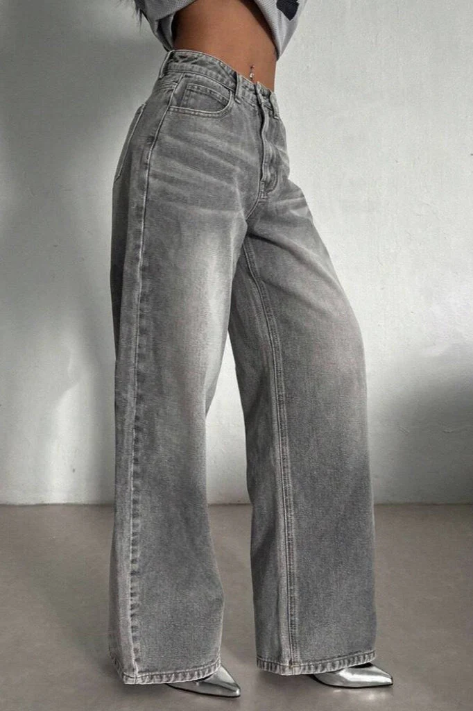 Concrete Grey Straight Leg High Waist Jeans - Image 2