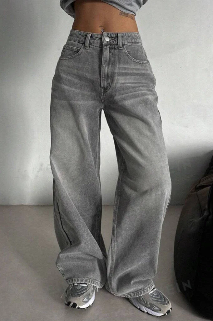 Concrete Grey Straight Leg High Waist Jeans - Image 3