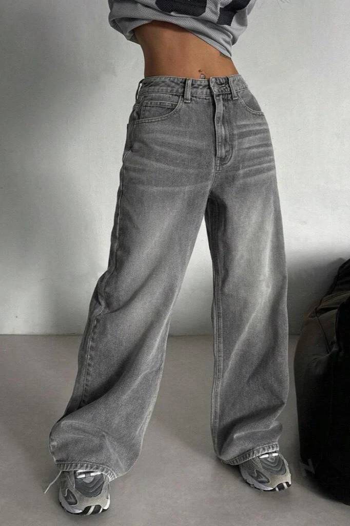 Concrete Grey Straight Leg High Waist Jeans - Image 4