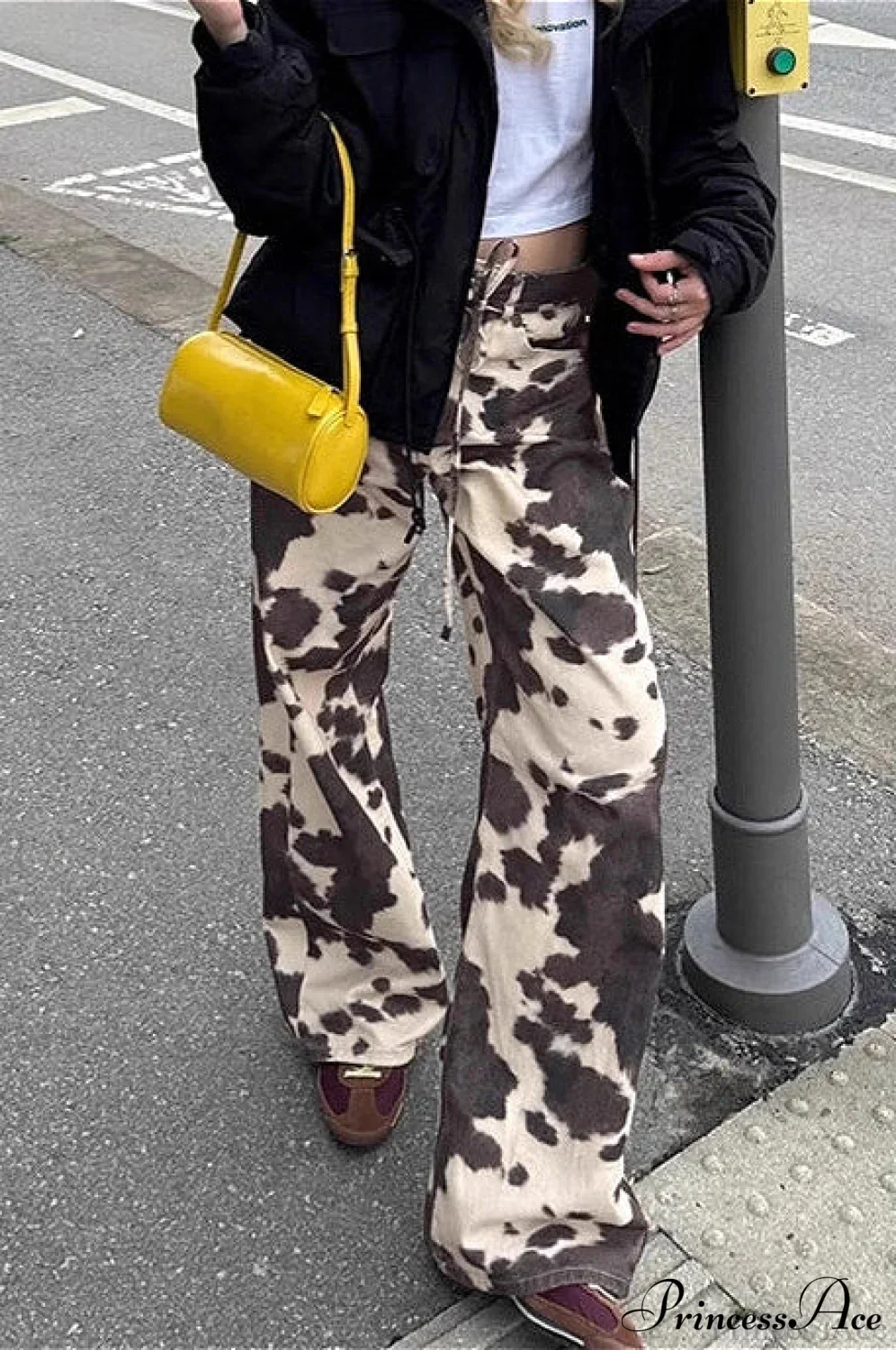 Contrast Color Cow Print Straight Casual Pants - Image 2