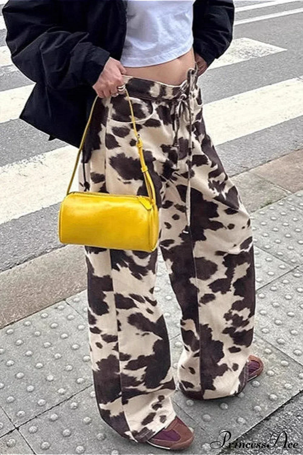 Contrast Color Cow Print Straight Casual Pants - Image 4