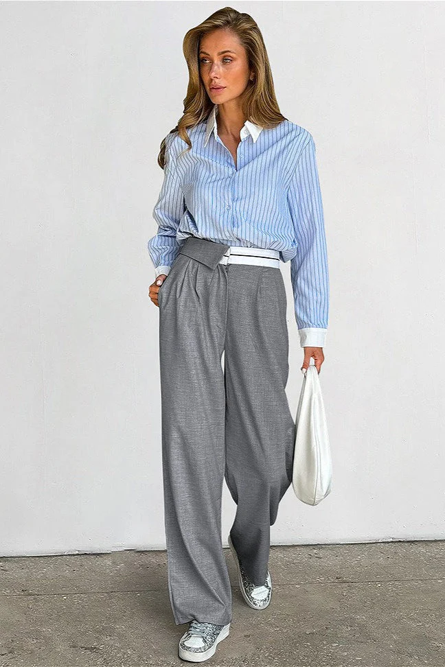 Contrast Color Grey Versatile Office Casual Pants - Image 2