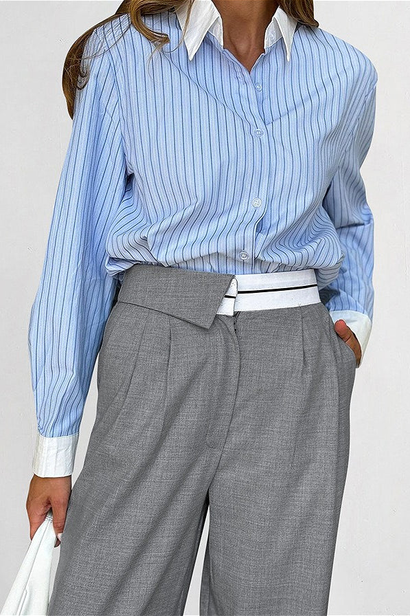 Contrast Color Grey Versatile Office Casual Pants - Image 4