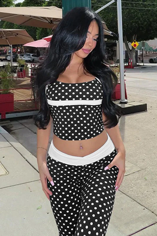 Contrast Polka Dot Sexy Tank Pants Two Piece Set - Image 6