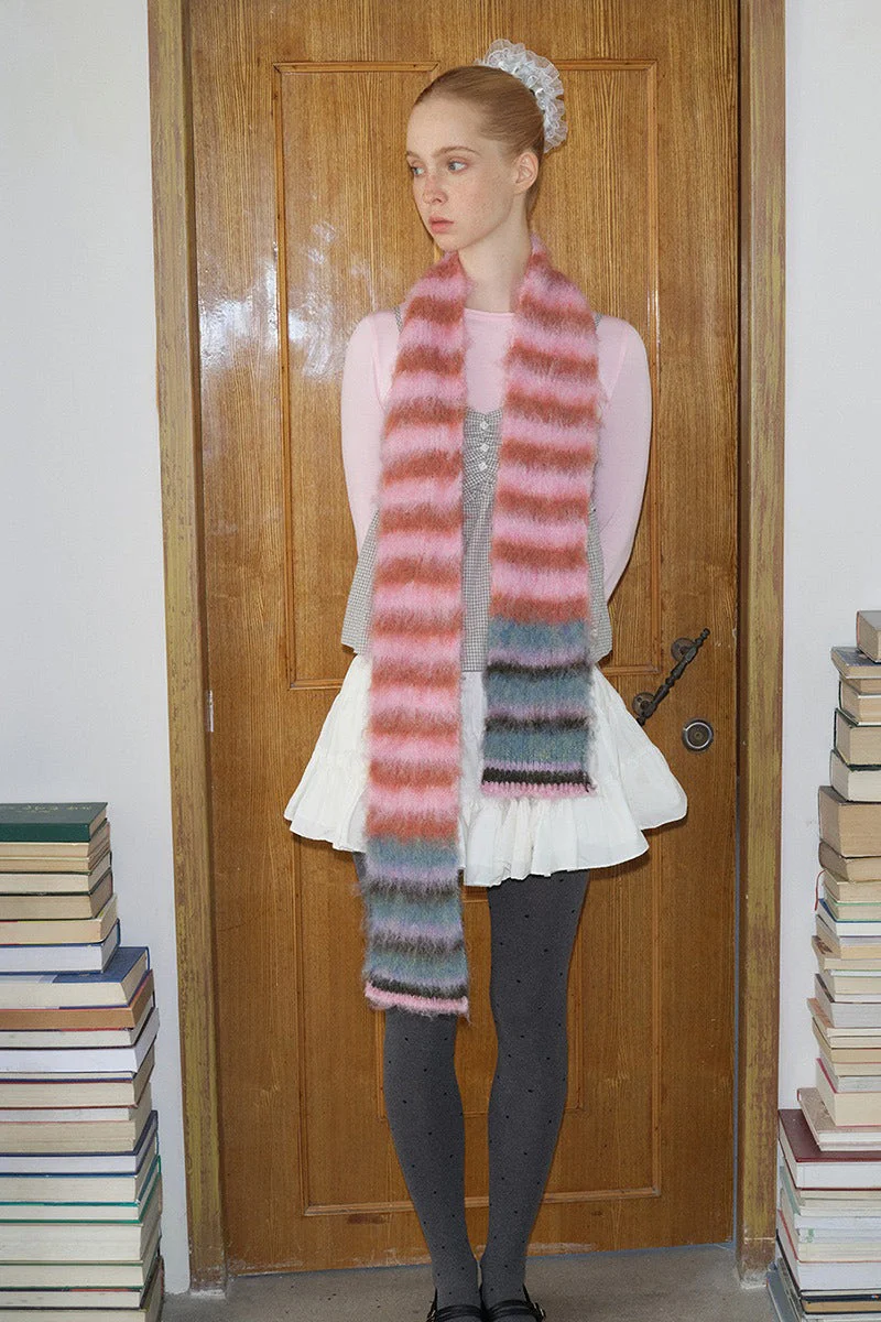 Contrast Striped Narrow Soft Wool Blend Knitted Scarf - Image 14