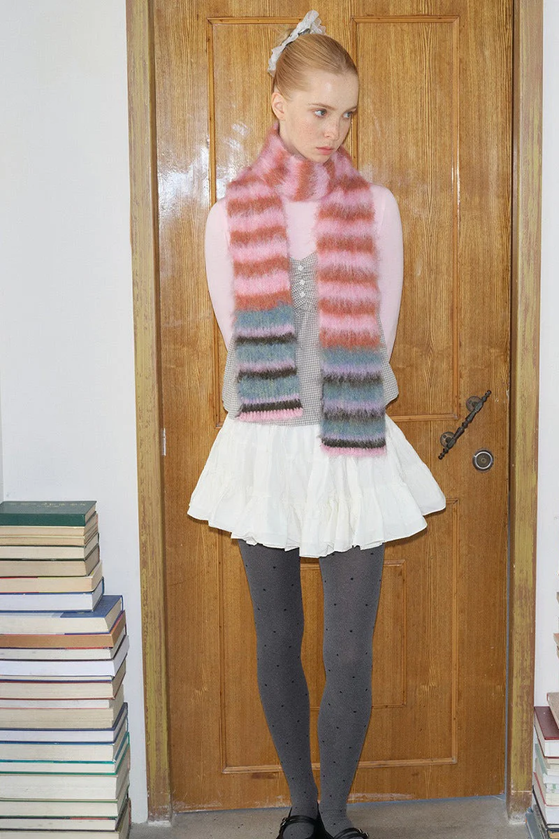 Contrast Striped Narrow Soft Wool Blend Knitted Scarf - Image 15