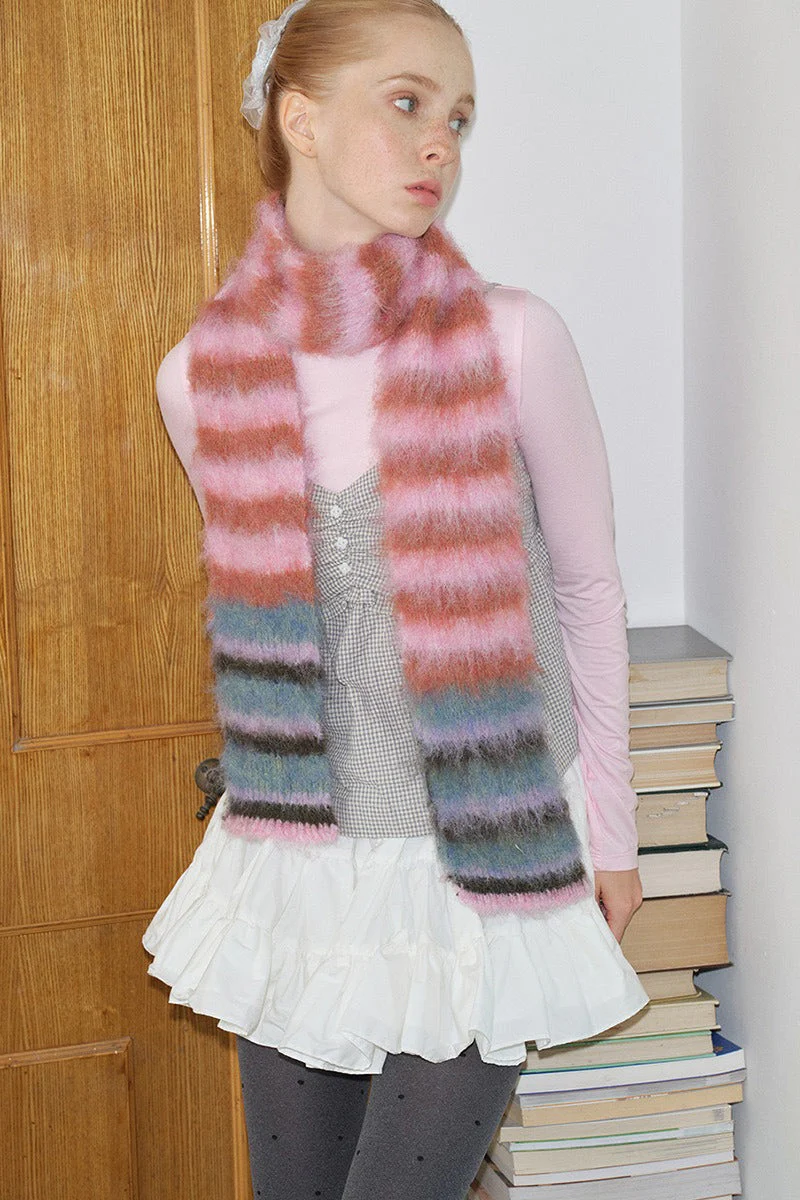 Contrast Striped Narrow Soft Wool Blend Knitted Scarf - Image 16