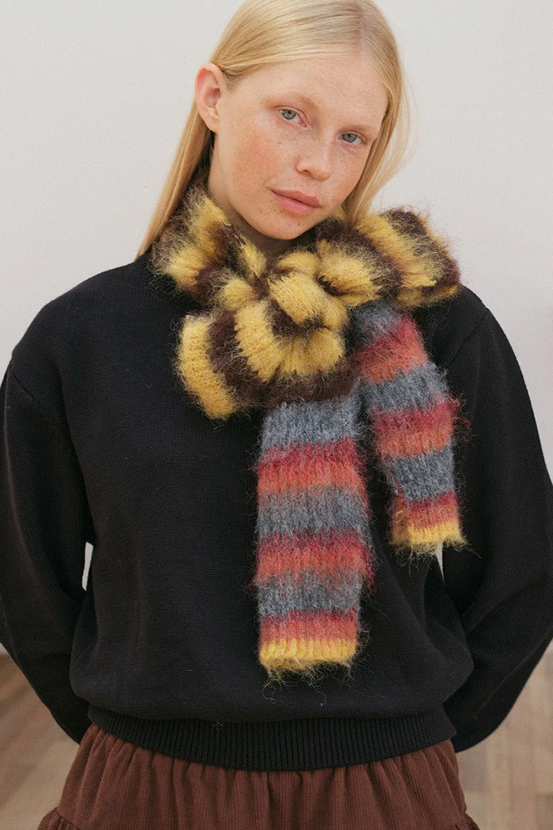 Contrast Striped Narrow Soft Wool Blend Knitted Scarf - Image 17