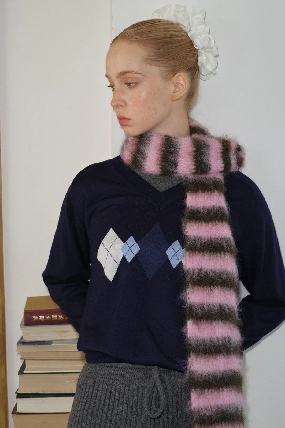 Contrast Striped Narrow Soft Wool Blend Knitted Scarf - Image 7