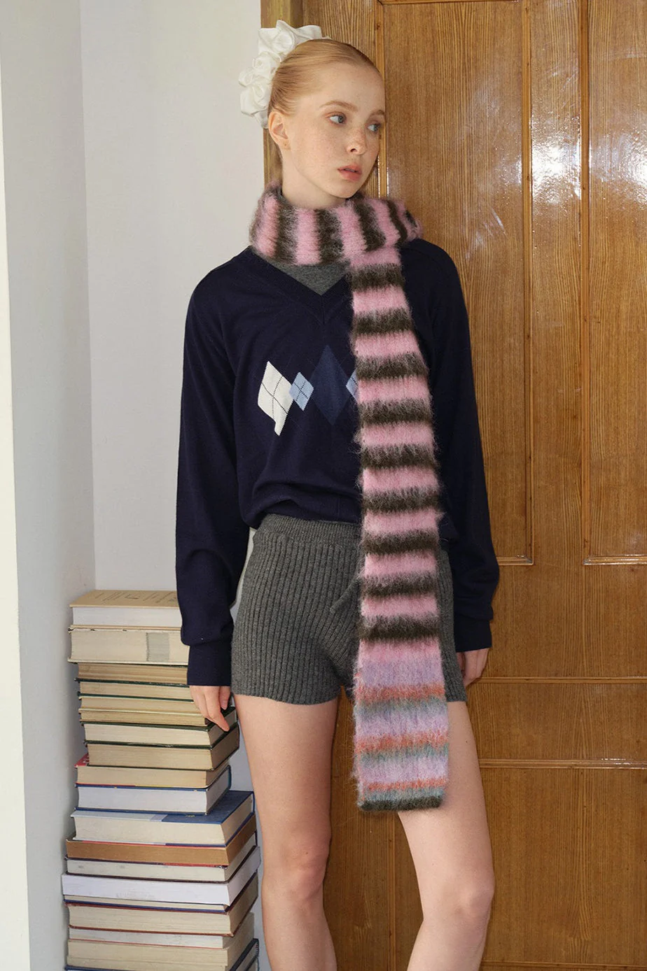 Contrast Striped Narrow Soft Wool Blend Knitted Scarf - Image 8