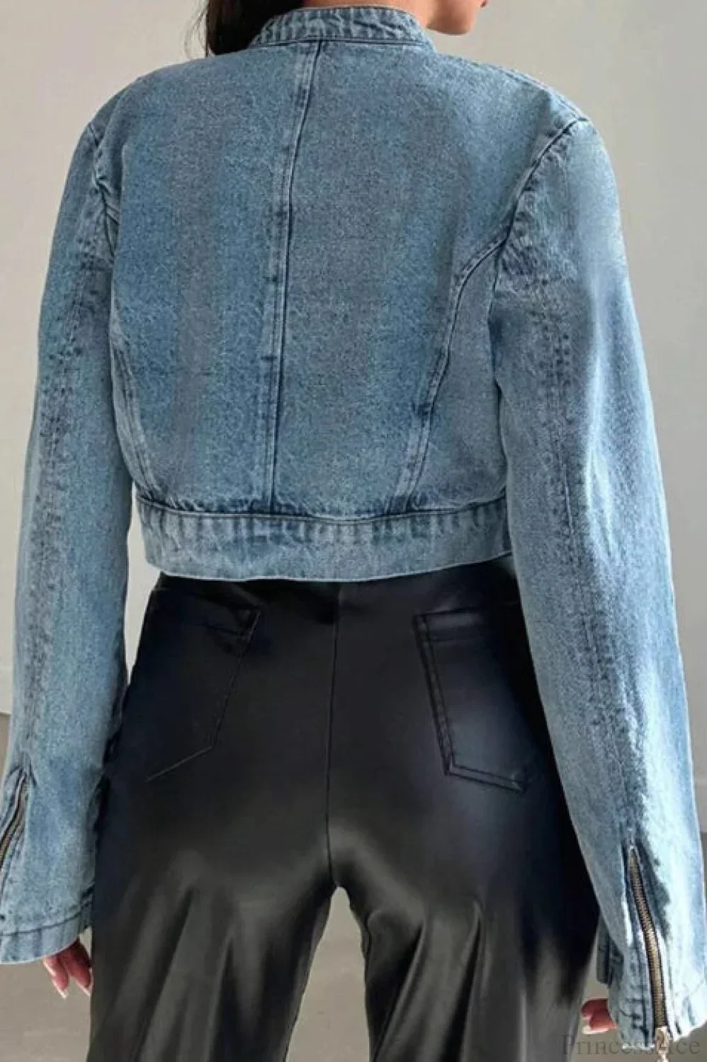 Cool Denim Zip Cropped Jacket - Image 3
