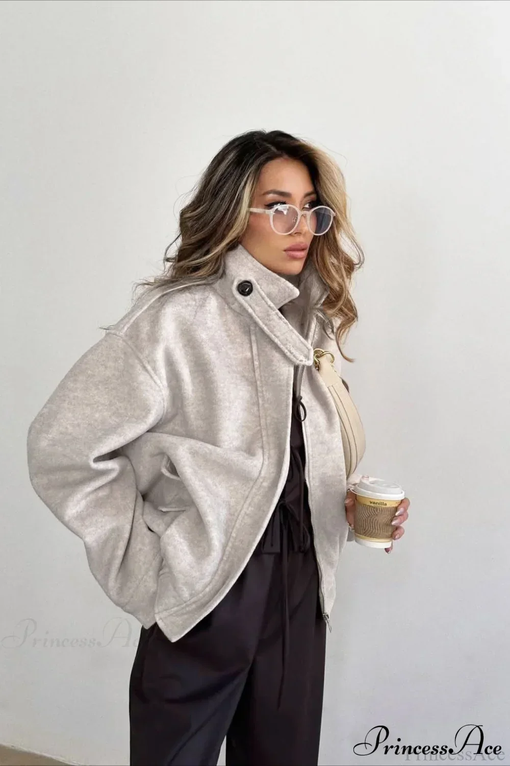 Elegant Wool Zip Short Loose Coat - Image 2