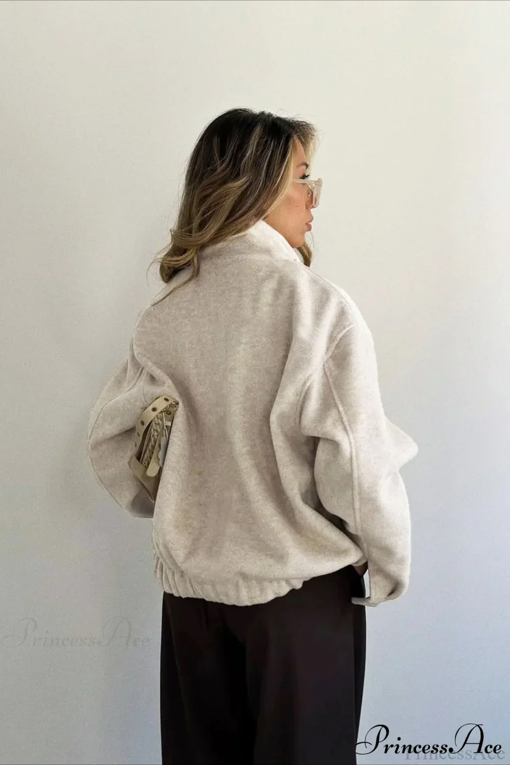 Elegant Wool Zip Short Loose Coat - Image 4